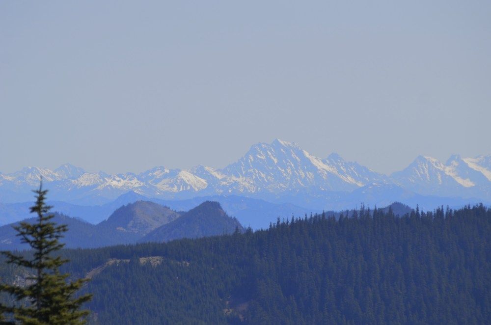 The Central Cascades in the distance. There are 360-degree views from the top of Suntop Mountain. On a clear day you can see Mount Baker 150 miles to the north. We saw her, but she was a bit out of range for my camera. (Photo by Craig Craker)