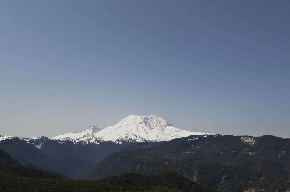 Mt. Rainier's north face shot from the trail up to the Suntop Mountain summit. The mountain is just 10 miles away at this point - which is almost too close to show the true scope of how huge it really is. (Photo by Craig Craker)