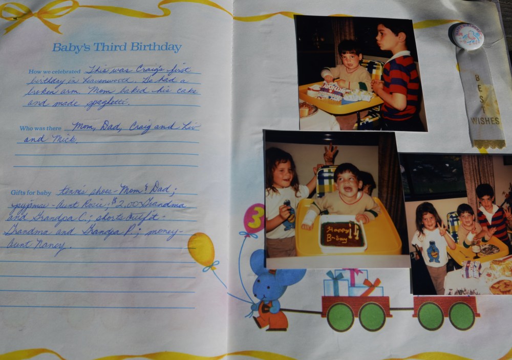 Celebrating my 3-year-old birthday party in Leavenworth. Sporting my cast from when I broke my arm falling off a toy bike in my driveway. Good times.