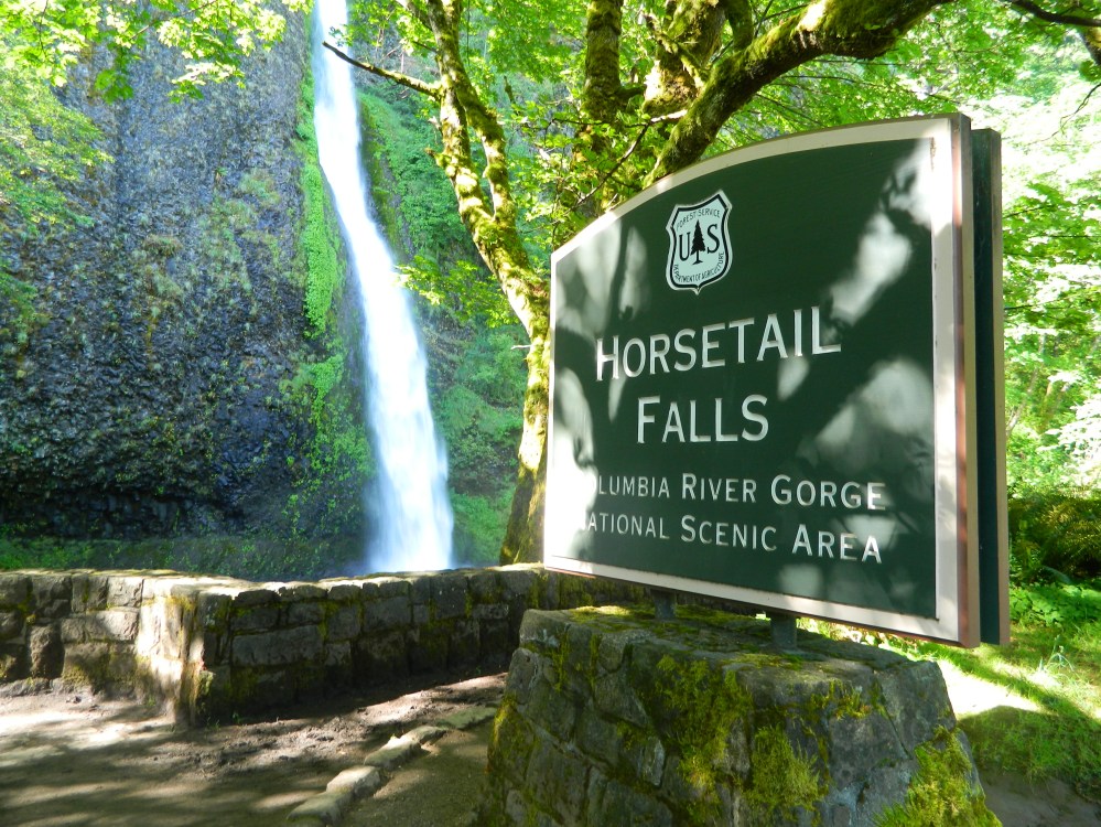 Horsetail Falls is right on the Old Columbia River Highway, which runs parallel to Interstate 84 in the Columbia River Gorge in Oregon.
