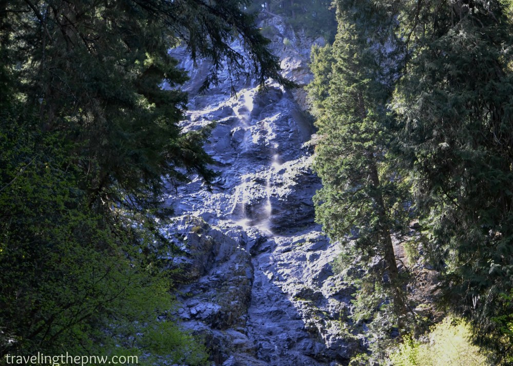 Initially we thought this was Skookum Falls and were a bit disappointed. This was beautiful in its own right, though. A very gentle stream, misting down the side of a giant rockface. It has no name, as far as I can find online.