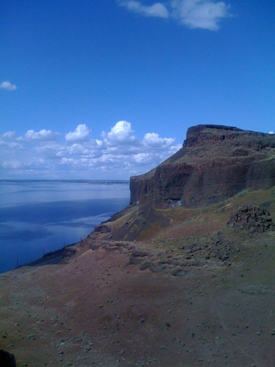 Looking north back toward the Tri-Cities from the north sister. The park extends to the vista across the small valley, and you can climb the hill to the rock base.