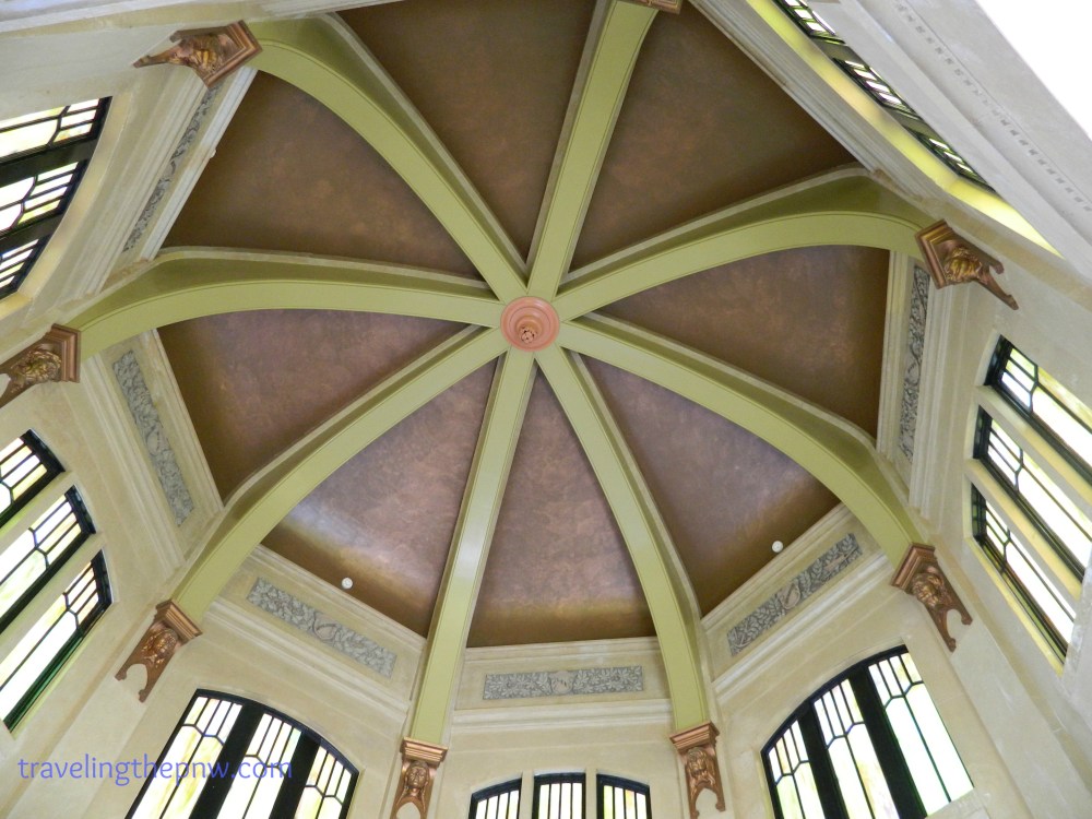The interior of the Vista House is stunning. Stained glass windows, Alaskan marble, and this amazing roof. It is a must see if you are driving on I-84 in Oregon.