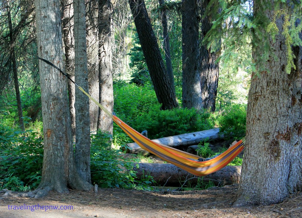 The Warm Lake Campground offered plenty of shady trees, and a wonderful place to hang our hammock. Ethan enjoyed it in this photo.