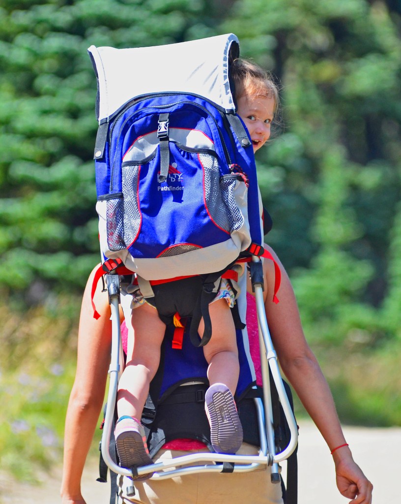 Catarina was having a high old time while Veronica packed her up the trail.