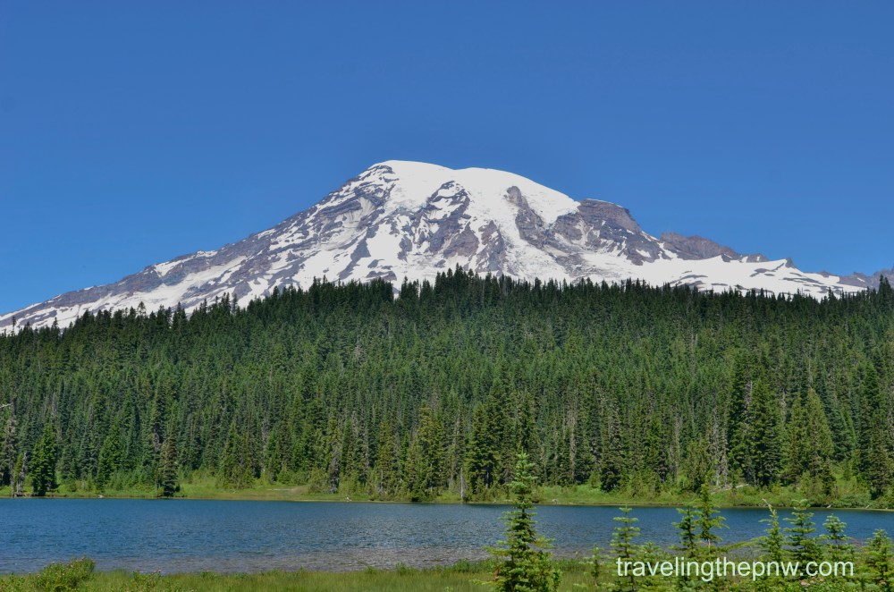 Mt. Rainier sits above Reflection Lake in the southwest corner of Mt. Rainier National Park. The lake used to have a bustling lodge, fishing and much more near it, before it was all cleared out and turned into a peaceful place to sit and admire the surrounding beauty.