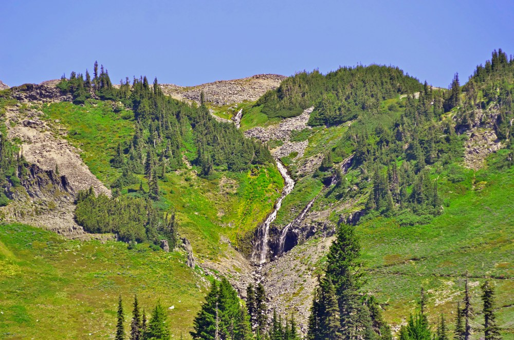 I'm not sure what this waterfall is called, but it is beautiful and soars down the hillside in the distance up the Golden Gate trail.