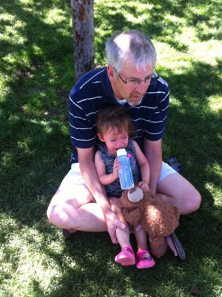 Papa Randy fought the battle of wills with a weeping Catarina, eventually convincing her to just hang out and drink her bottle.