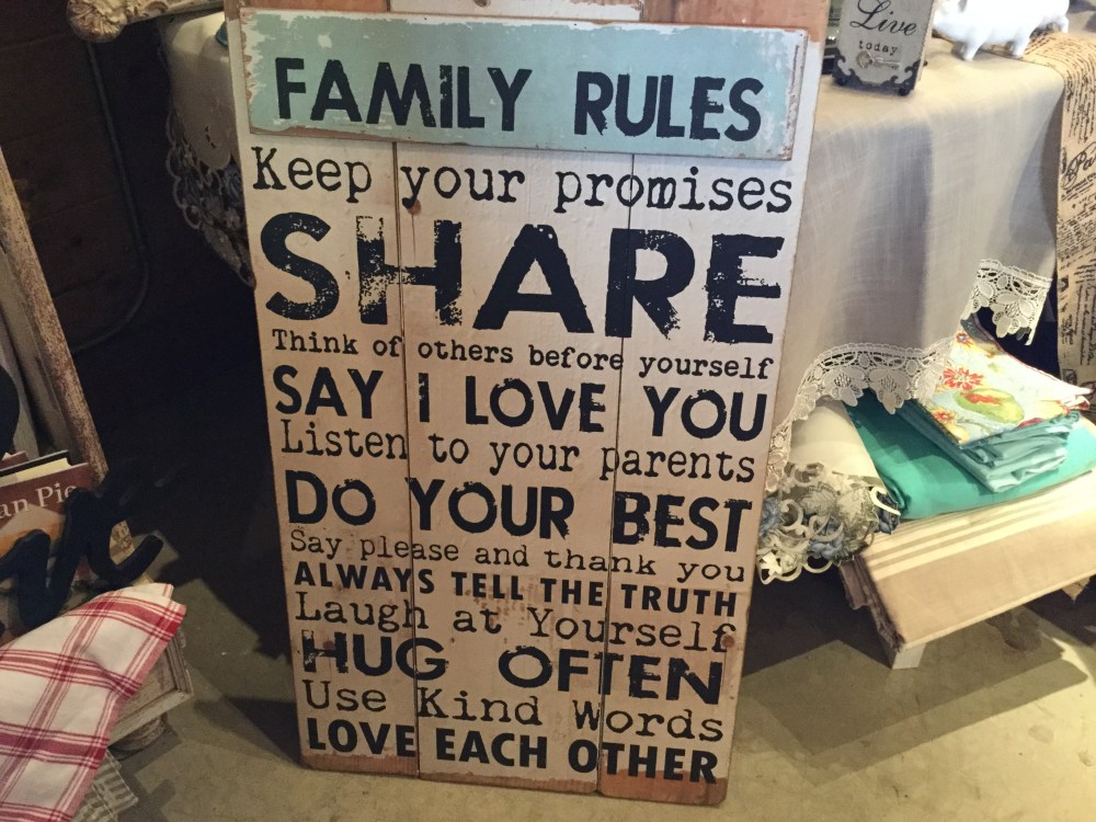 A fun sign at an antique store at one of the Green Bluff farms.
