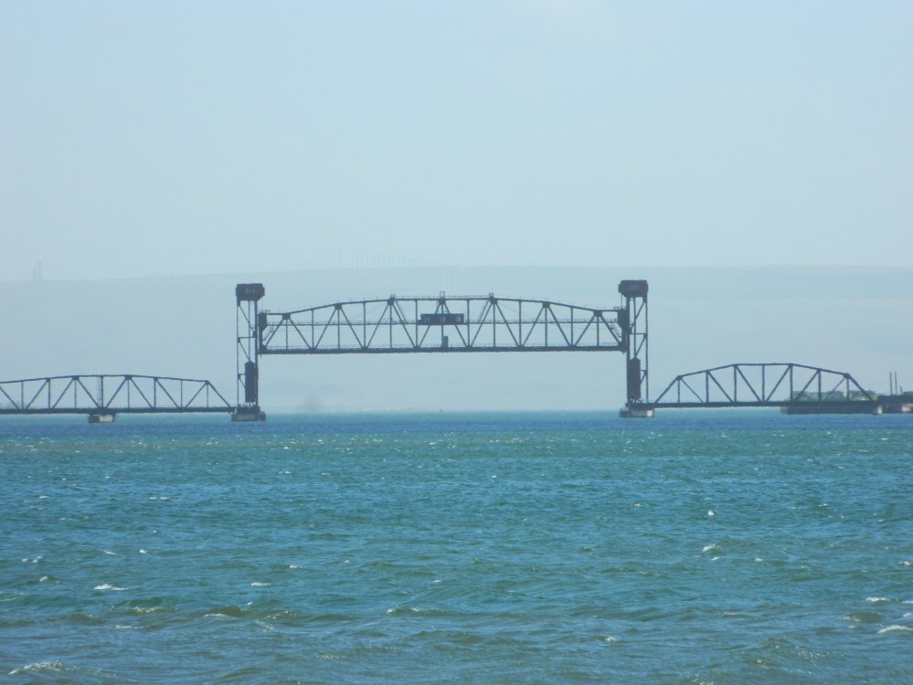 A train bridge on the Columbia River near Kennewick.