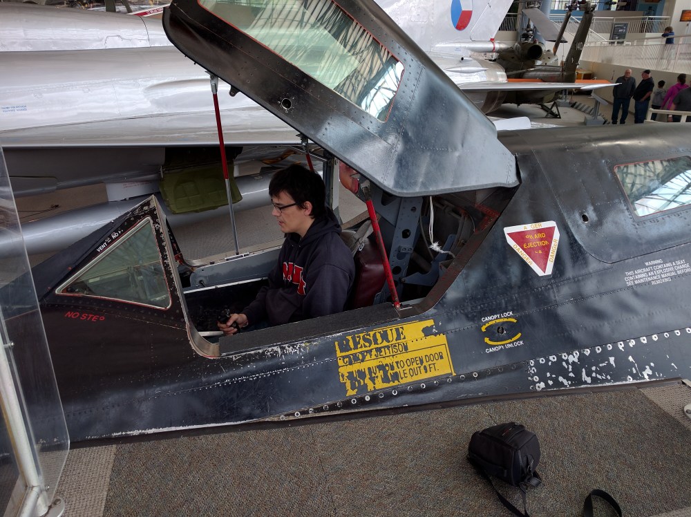 Me pretending to fly over Russia during the Cold War. This SR-71 Blackbird cockpit is on display at the Museum of Flight in Seattle.